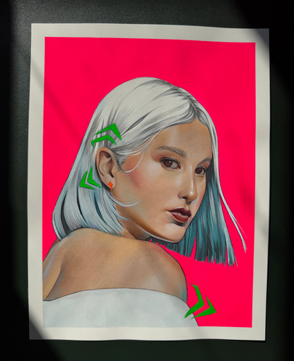 'Neon Gaze' Original Watercolor & Gouache Mixed Media Painting