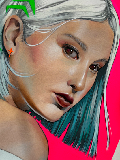 'Neon Gaze' Original Watercolor & Gouache Mixed Media Painting