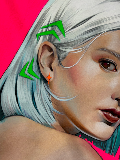 'Neon Gaze' Original Watercolor & Gouache Mixed Media Painting